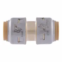 This brass push-to-connect coupling connects two 1/2 in OD tubes without soldering or tools. Suitable for use in plumbing and industrial fluid systems where a leak-proof joint is required