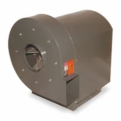 Belt-drive blower with a 10 5/8-inch wheel and integrated drive pack. Delivers 527 cfm at 4 inches static pressure, powered by a 1 hp totally enclosed motor. Operates on 115/208-230V AC. Suitable for industrial ventilation, material handling, and dust collection systems requiring moderate airflow against resistance.
