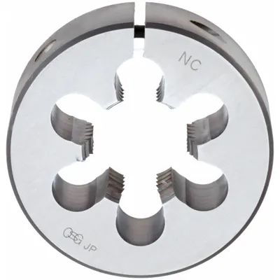 OSG Round Threading Die: 1 1/4"-7 UNC, 3 in OD, Solid, High Speed Steel (MPN 2715500) - Solid Round Threading Dies