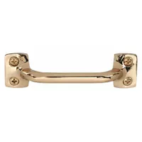 Fixed, non-recessed pull handle made of brass with bright brass finish and gold color. Features unthreaded holes for #8 screw mounting, 0.3 in grip thickness, and 1.06 in projection. Suitable for use on cabinets, drawers, and access panels in industrial and commercial settings