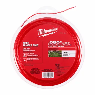MILWAUKEE String Trimmer Line: Nylon, 0.08 in Dia, 26 11/16 ft Overall Lg, Twisted