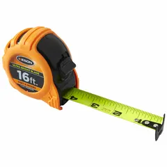 KESON PG1816UB is a 16 ft SAE tape measure with inch graduations, featuring 1/32 in divisions for the first 12 in. It has a Vertical Read display, a Manual Lock mechanism, and a Nonmagnetic Double Hook tip. The case is black plastic with a rubberized grip. Suitable for general construction, carpentry, and metalworking where nonmagnetic tools are required.