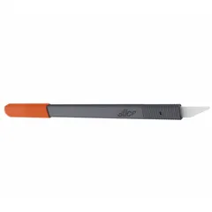 Precision knife with a 3/4 in triangular ceramic blade, 0.03 in thick, and a 4-3/4 in glass-filled nylon handle. Suitable for trimming, scoring, and slicing materials such as tape, film, and packaging in industrial settings.