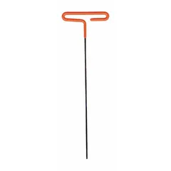 T-shaped hex key with a 2.5 mm metric tip, long length, made of alloy steel with black oxide finish. Features a 3-inch handle. Used for tightening or loosening hex socket screws in machinery and equipment assembly.