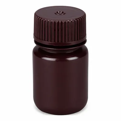 GLOBE SCIENTIFIC Dispensing Bottle: HDPE, 30 mL, 1 fl oz, Closure Included, Amber, 28 mm - HDPE Wide Mouth Round Lab Bottles