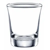 Clear glass shot glass with Copa pattern, 1 1/2 oz capacity, 2 1/8 in overall height, and 1 7/8 in diameter. Used for serving measured portions of cordials, liqueurs, or spirits in bars, restaurants, and hospitality settings