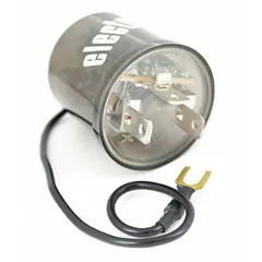 This 3-terminal flasher relay operates on 11-15V DC with a flash rate of 60 to 120 per minute. It is used in vehicle turn-signal and hazard-light circuits, as well as industrial signaling systems requiring consistent voltage and flash timing.