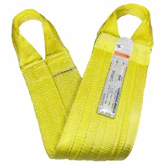 This STREN-FLEX Type 8 web sling is a single-leg, continuous eye cargo sling made from yellow polyester with 2 plies. It has a 20 ft sling length and 12 in eye length, featuring a wear-resistant tag. Suitable for lifting and rigging heavy loads in industrial material handling applications.