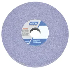 Type 1 straight grinding wheel, 8" diameter, 3/8" thickness, 1 1/4" arbor hole. 32A60-KVBE specification with K hardness. Sold in a 5-pack. Used for moderate-to-heavy grinding of tool steels, including shaping, deburring, and surface preparation in metalworking and fabrication.