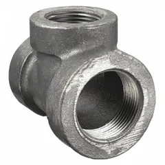 This low-pressure threaded pipe tee is used to branch or combine flow in piping systems for water, air, or steam. It features a 3/4 in x 1/2 in x 1/2 in threaded x threaded x threaded configuration, Class 125 cast iron construction, and a maximum operating pressure of 175 psi at -20° to 150°F.