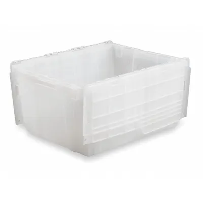 ORBIS Attached Lid Tote: 20.2 gal, 23 7/8 in x 19 5/8 in x 12 5/8 in, Clear Body - Clearview Attached-Lid Totes with Two-Piece Lids