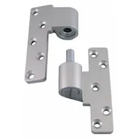 This center-hung pivot hinge is made of aluminum with a leaf height of 5 inches and leaf width of 1 1/8 inches. It is used in commercial and industrial door applications where a pivoting action is required for door operation