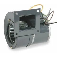 Direct-drive blower with 2 7/8 in wheel diameter, delivering 48 cfm at 1/50 hp. Powered by a 115V AC, single-phase open motor with clockwise rotation. Designed as an OEM replacement for equipment requiring these specifications, such as furnaces, ovens, or ventilation systems.