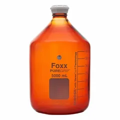 Safety Coated Wide Mouth Round Glass Lab Bottle, 5 L, GL45, Amber