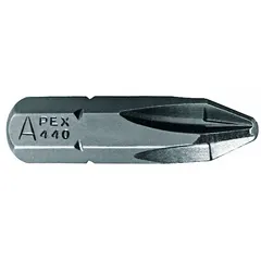 APEX #2 Phillips (PH2) insert bit with standard hex shank. Impact rated for use with impact drivers. Made from S2 steel. Supplied in a 500-piece pack for high-volume industrial fastening applications.