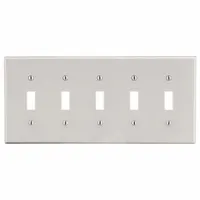 HUBBELL Wall Plate: Toggle, 5 Gang, Almond, Std Size (MPN P5LA)