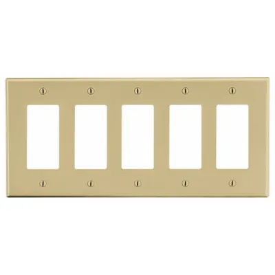 HUBBELL Wall Plate: Decorator-Rocker, 5 Gang, Ivory - General Purpose Wall Plates