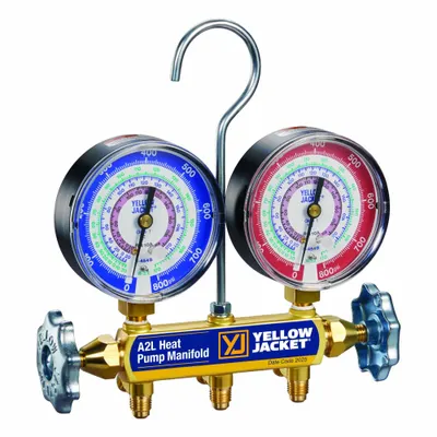 YELLOW JACKET Manifold Gauge: 2 Valves, 0 Hoses, Series Heat Pump Manifold - Analog Manifolds