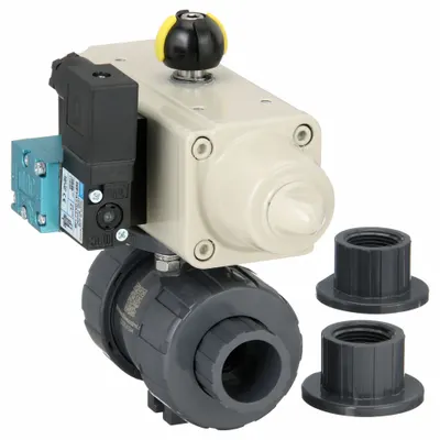 HAYWARD FLOW CONTROL PVC Pneumatically-Actuated Ball Valve, 3/4 in, Full Port - PVC Pneumatically-Actuated Ball Valves