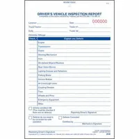 This 2-ply carbonless Driver Vehicle Inspection Report in book format lists 15 vehicle inspection areas with space to record any defects. Designed for DOT compliance, it is used by commercial drivers to document daily vehicle inspections