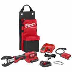 This M18 FORCE LOGIC cordless crimper features an inline die head and accepts BG/D3/W dies. It is capable of crimping copper lugs up to 600 kcmil and aluminum lugs from 8 AWG to 350 kcmil. The bare tool includes ONE-KEY capability for tracking and management. Typical applications include electrical construction, industrial maintenance, and utility work requiring portable, battery-powered crimping.