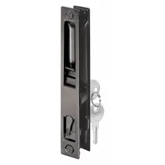 This recessed handle for sliding doors measures 7 1/4 inches in height and 7/8 inches in width. It is designed to provide a flush-mount grip for operating sliding doors in residential and light commercial settings.