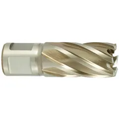 Cobalt annular cutter with 1 3/16 in diameter and 1 in maximum cutting depth. Includes pilot pin for alignment. Suitable for cutting hard materials in fabrication and maintenance applications.