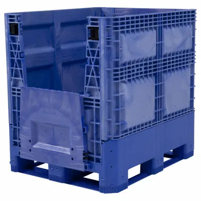 BUCKHORN 48 in x 40 in x 34 1/2 in Collapsible Plastic Bulk Container, Blue - Collapsible Plastic Bulk Containers