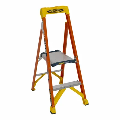 WERNER Step Ladder: 4 ft Ladder Size, Fiberglass, 300 lb Load Capacity, 13 lb Wt - Non-Conductive Fiberglass Platform Stepladders