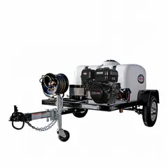 This SIMPSON cold water pressure washer is a cart-mounted, direct-drive unit with a CRX engine. Designed for heavy-duty cleaning tasks, it is suitable for removing dirt, grime, and grease from equipment, vehicles, and surfaces in industrial settings.