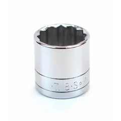 3/8" drive hand socket with 7/8" SAE hex size and 12-point configuration. Chrome finish provides corrosion resistance. Suitable for tightening or loosening fasteners in automotive, machinery, and industrial applications.