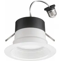 This 4-inch diameter universal trim module is designed for retrofitting existing recessed housings with an LED downlight. It delivers 700 lumens at 10 W, operates on 120V AC, and offers selectable color temperatures of 2700K/3000K/3500K/4000K/5000K. The white finish and 90 CRI rating support accurate color rendering in residential or commercial ceiling applications