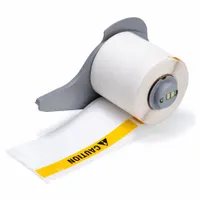 Pre-Cut Label Stock Roll: Caution, Orange Header, 1 29/32 in x 4 in, 4 in x 1 29/32 in, Polyester (MPN M7-38-483-CAUTION)