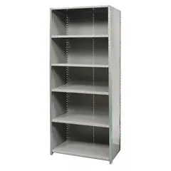 This heavy-duty standalone closed shelving unit from HALLOWELL is constructed of steel with a gray finish. It measures 36 inches by 24 inches with an overall height of 84 inches and includes six shelves. Supplied unassembled, it is suitable for organizing tools, parts, and bulk materials in industrial and commercial storage environments.
