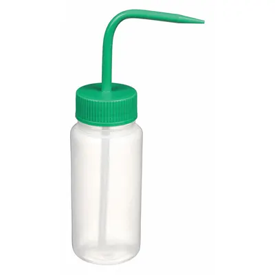 DYNALON Wash Bottle: 250 mL, No Imprinting, Green, Wide, Std Spout Spout, Colorless - Wide Mouthed Standard Spout Wash Bottles