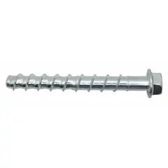 Concrete screw anchor with external hex head, 5/8 in diameter and 5 in overall length. Made of Grade SW steel, removable, and supplied in a 25-pack. Used for fastening into concrete, brick, or block for structural attachments and equipment mounting.