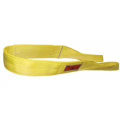 This STREN-FLEX web sling is a Type 3 standard nylon flat-eye sling with a 14 ft sling length, 16 in eye length, and 4 plies. It features a wear-resistant tag for identification. Used for lifting and rigging heavy loads in industrial applications such as construction, manufacturing, and warehousing.