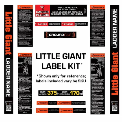 LITTLE GIANT Ladder Label Kit: For Platform Stepladders, 17 Labels - Warning & Rating Labels