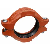 This grooved pipe coupling joins grooved-end pipes in fire protection, HVAC, and industrial piping systems. It is made of ductile iron with an EPDM seal and rated for a maximum operating pressure of 300 psi at 150° F
