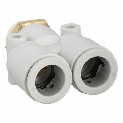 SMC Push-Fit Wye Fitting: 12 mm OD x 12 mm OD x 1/4 in Pipe x 12 mm Pipe Size - Polybutylene & Brass Tube Fittings