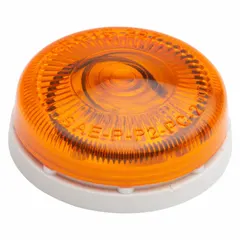 Incandescent clearance marker lamp with amber lens and screw mount. Round, surface-mount design with blunt cut wires for electrical connection. SAE lens code PC. Used on trucks, trailers, and heavy equipment to mark vehicle width and height.