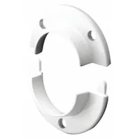 This nylon closet rod socket in white is designed to support a 1 3/8 in diameter closet rod. It mounts to a wall or closet frame, providing a secure endpoint for hanging garments in residential or light commercial closets