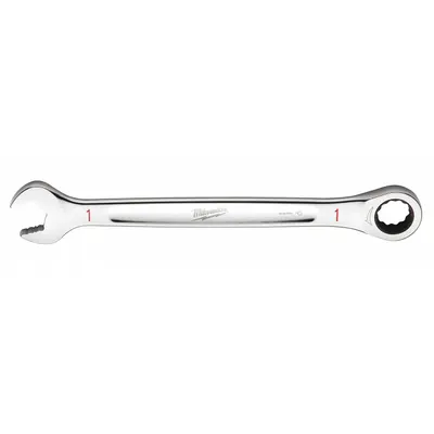 MILWAUKEE Ratcheting Combination Wrench: Chrome Vanadium Steel, Chrome, 1 in Head Size - SAE 12-Point Ratcheting Combination Wrenches