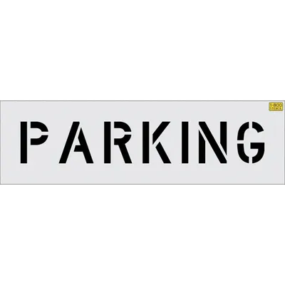 RAE Individual Stencil: Parking, 0.062 in Thick, 6 in Overall Ht, 35 in Overall Wd - Light-Duty Message Stencils for Traffic & Parking Control