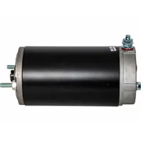 This snowplow motor is a replacement part for Meyer Snowplows, compatible with Mfr. No. 15054. It powers the lifting and angling functions of the plow blade, used in snow removal applications on commercial and municipal vehicles