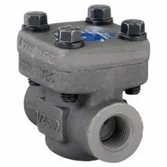 This SHARPE inline piston check valve features a stainless steel body with 1/2 in FNPT x FNPT female NPT connections. The spring-loaded piston design prevents backflow in piping systems, suitable for industrial water, oil, and gas applications requiring one-way flow control.