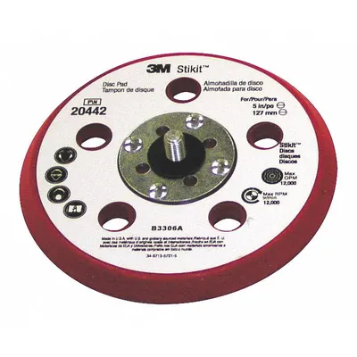 3M Low Profile PSA Disc Backup Pad: 5 in Dia x 3/8 in T, 5/16"-24 Threaded-Shank - Threaded-Shank Vacuum-Hole Sanding Disc Backing Pads
