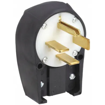 BRYANT Straight Blade Plug: 15-60P, 250V AC, 60 A, 3 Pole, 4 Blade, Black (MPN 8462ANPB) - Angled Plugs