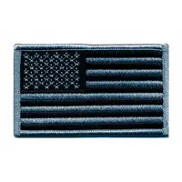 HEROS PRIDE Embroidered Patch: U.S. Flag, 3 3/8 in x 2 in, Black/Silver, Plastic, Sew-On, Flag (MPN 0042)