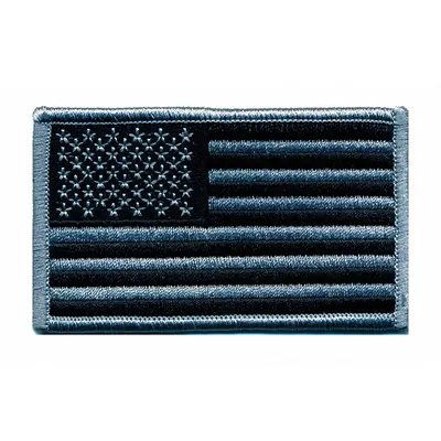 HEROS PRIDE Embroidered Patch: U.S. Flag, 3 3/8 in x 2 in, Black/Silver, Plastic, Sew-On - Embroidered Emblems